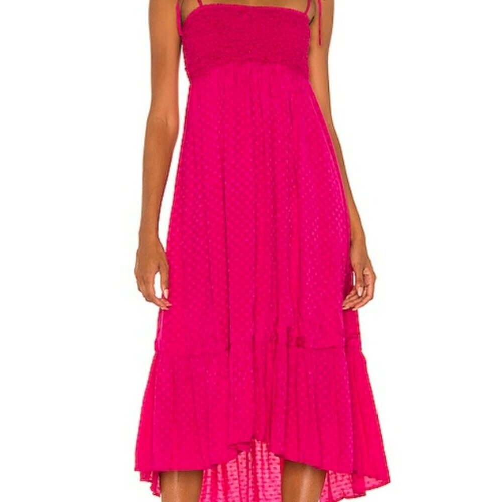 Majorelle - Pink Smocked Jacquard Polka Dot Tie Strap Nola Dress - Size Small